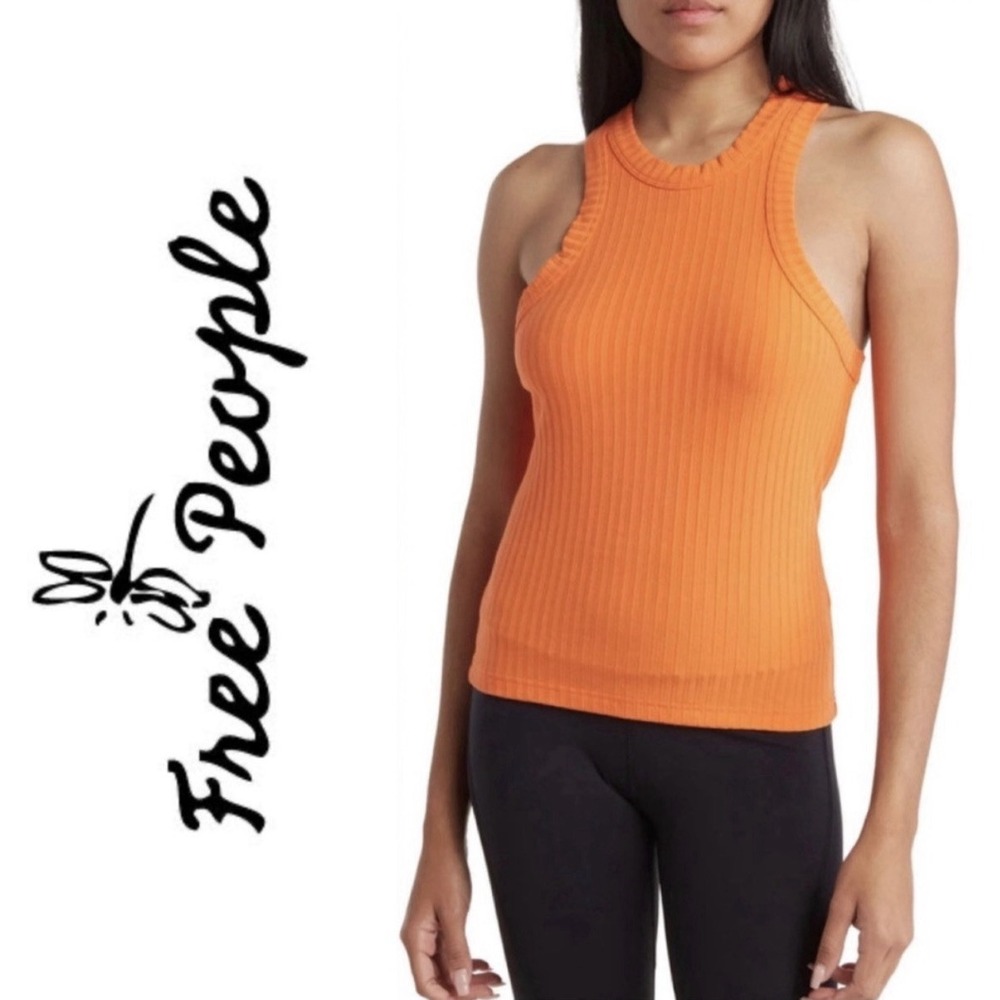Free People Movement Womens SM Orange Take Everywhere Ribbed Racerback Tank Top